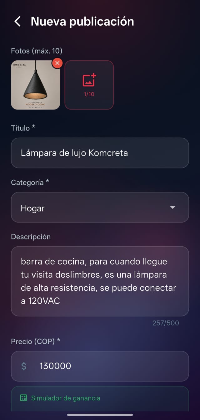 Formulario nueva publicación